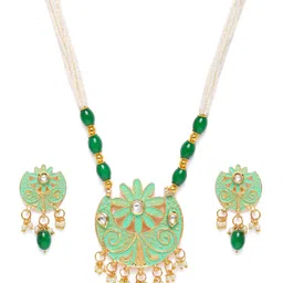 Kord Store Green Gold Plated Chand Shape Lariyat Haram Necklace & Earrings Set-picture-24