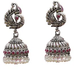 SHREE PURBJI ARTS Women Silver Peacock Shaped Jhumkas Earrings-picture-11