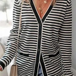 StyleCast Women V-Neck Long Sleeves Striped Cardigan-image-18