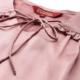 All About You Formals Puff Sleeves Ruffled Satin Finish Top with Tie-Up Detail image 5