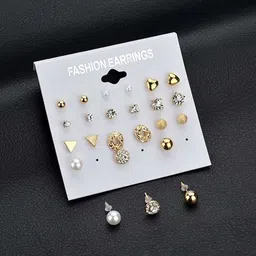 PolluxCraft Korean Set Of 12 Gold-Plated Artificial Stones-Studded Contemporary Studs image 5