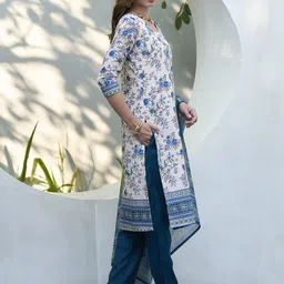 SHREE LAXMINARAYAN EXPORT Floral Printed Thread Work Straight Kurta With Trouser & Dupatta image 2