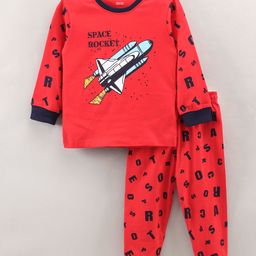 CUCUMBER Full Sleeves Night Suit Rocket Print - Red-picture-13
