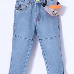 Little Kangaroos 100% Cotton Woven Full Length Washed Denim Jeans with Bag - Medium Blue-picture-37