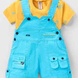 Dapper Dudes Half Sleeves Pocket Detailed Typography Embroidered Dungaree With Half Sleeves Tee - Sky Blue-picture-40