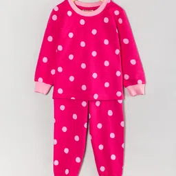 Hugsntugs Cotton Full Sleeves Dots Printed Coordinating Winter Track Suit Set - Pink-picture-16