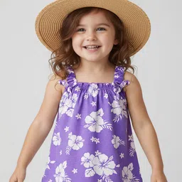 Babyhug Cotton Knit Sleeveless Top With Floral Print - Purple-picture-20
