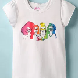 Lil' Drama Cotton Knit Mattel Featuring Half Sleeves Barbie Printed Top - White-picture-12