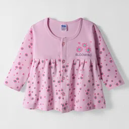 Tango Interlock Knit Full Sleeves Front Open Frock with Floral Print - Pink-picture-11