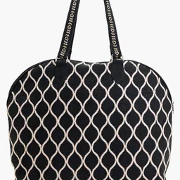 Boho girl Embroidered Jacquard Shoulder Handbag Black & Off White Geometric Tote Bag with Zip Closure Large Office & Travel Purse for Women-image-45