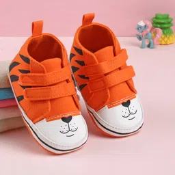 Babyoye Booties with Tiger Print and Velcro Closure - Orange-image-0