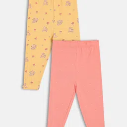 MINI KLUB Cotton Knit Pack Of 2 Polka Dots & Baby Mouse Printed Leggings - Orange & Pink-picture-10