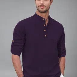 Navkanj Mandarin Collar Roll-Up Sleeves Cotton Straight Kurta-picture-15