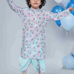 Little Bansi Boys Floral Printed Mandarin Collar Pure Cotton Kurta With Dhoti Pants-picture-18