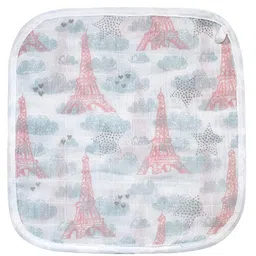 Abracadabra 100% Cotton Muslin Wash Cloths Pack of 3 Eiffel Tower Print - White Pink image 2