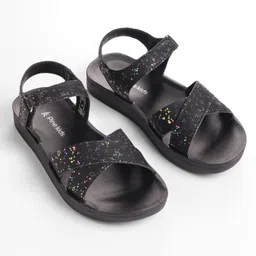 Pine Kids Sandal with Velcro Closure & Glitter Print - Black image 2
