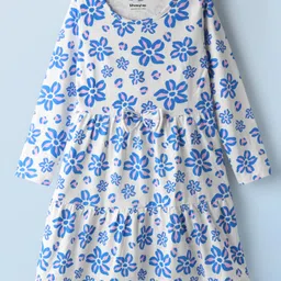 Honeyhap Premium 100% Cotton Knit Full Sleeves Frocks With Bio Finish & Floral Print Pack Of 2 - Pink & White image 2