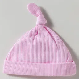 Zero Interlock Knit Caps with Knot Pack of 3 Pink Aqua Blue & Baby Peach - Diameter 17.5 cm image 2