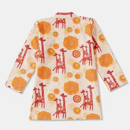 Desi Soota Cotton Full Sleeves GiraffePrinted Coordinating Kurta Pyjama Set - Cream image 4