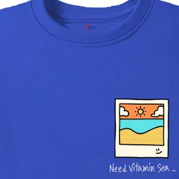 KAVEE Pure Cotton Half Sleeves Need Vitamin Sea Text Printed Tee - Royal Blue image 4