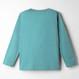 Taeko Single Jersey Knit Full Sleeves T-Shirt & Pant Set With Text Print - Sea Green & Black image 3