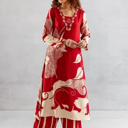 Sangria Printed With Embroidered Kurta With Palazzos image 3