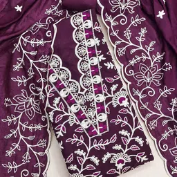 Panzora Floral Embroidered Thread Work Unstitched Dress Material-image-64