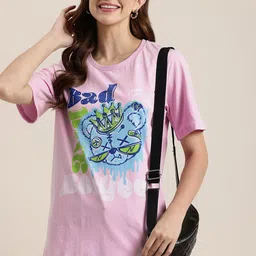 HERE&NOW Printed Drop-Shoulder Sleeves Pure Cotton Relaxed Fit T-shirt-picture-21