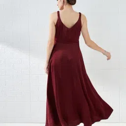 Latin Quarters Maroon Sleeveless V-Neck Solid Party Maxi Dress image 3