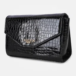Carlton London Black Textured Medium Sling Handbag image 4