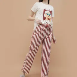 Ginger by Lifestyle Off White Cotton Striped Pants image 4