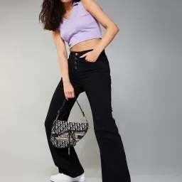 DOLCE CRUDO Black Relaxed Fit High Rise Jeans image 4