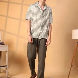 Campus Sutra Green & White Regular Fit Striped Shirt image 4