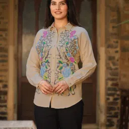 Juniper Brown Rayon Regular fit Embroidered Shirt image 3