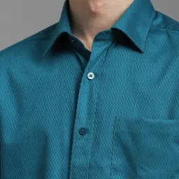 Louis Philippe Blue Cotton Regular Fit Self Pattern Shirt image 4