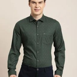 Turtle Green Cotton Slim Fit Printed Shirt-picture-15
