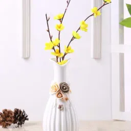 Tayhaa White Ceramic Floral Delight Handcrafted Flower Vase - Set of 1-image-25
