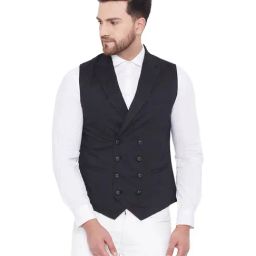 Hypernation Black Cotton Regular Fit Waist Coat-picture-27