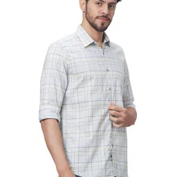 Parx Cloud Grey Cotton Slim Fit Checks Shirt image 4
