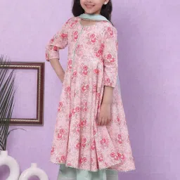 BIBA Girls Pink & Blue Printed Kurta, Palazzos with Dupatta-image-45