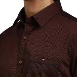 Louis Philippe Maroon Cotton Slim Fit Striped Shirt image 4