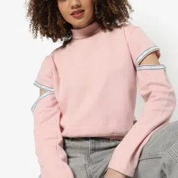 Campus Sutra Pink Cotton Sweatshirt-image-33