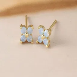 AQUASTREET 18K Gold Plated Anti-Tarnish Blue Zircon Floral Mini Stud Earrings-picture-35