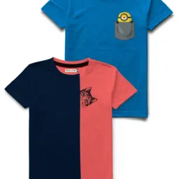 HELLCAT Turquiose & Pink Printed T-Shirt (Pack Of 2)-image-2