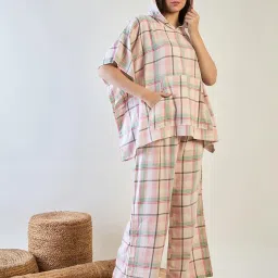 The Kaftan Company Pink Cotton Regular Fit Checks Sleepwear Robes image 4