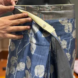 Silk Land Blue Printed Ready To Wear Saree with Unstitched Blouse image 4