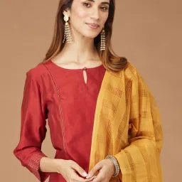 Fabindia Mustard Cotton Woven Pattern Dupatta image 4