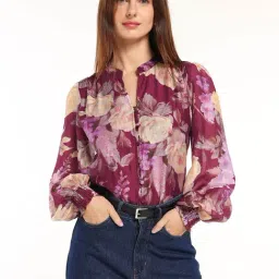 Cover Story Maroon Viscose Regular Fit Floral Print Top-image-46