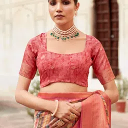 Saree Mall Pink Woven Saree With Unstitched Blouse image 4
