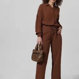 Only Brown Cotton Straight Fit Mid Rise Pants image 4